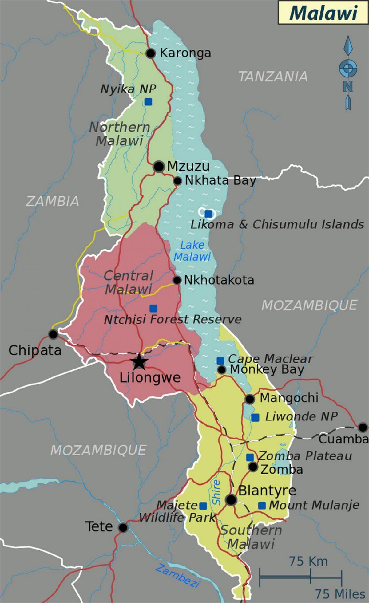 ramani ya ziwa Malawi afrika